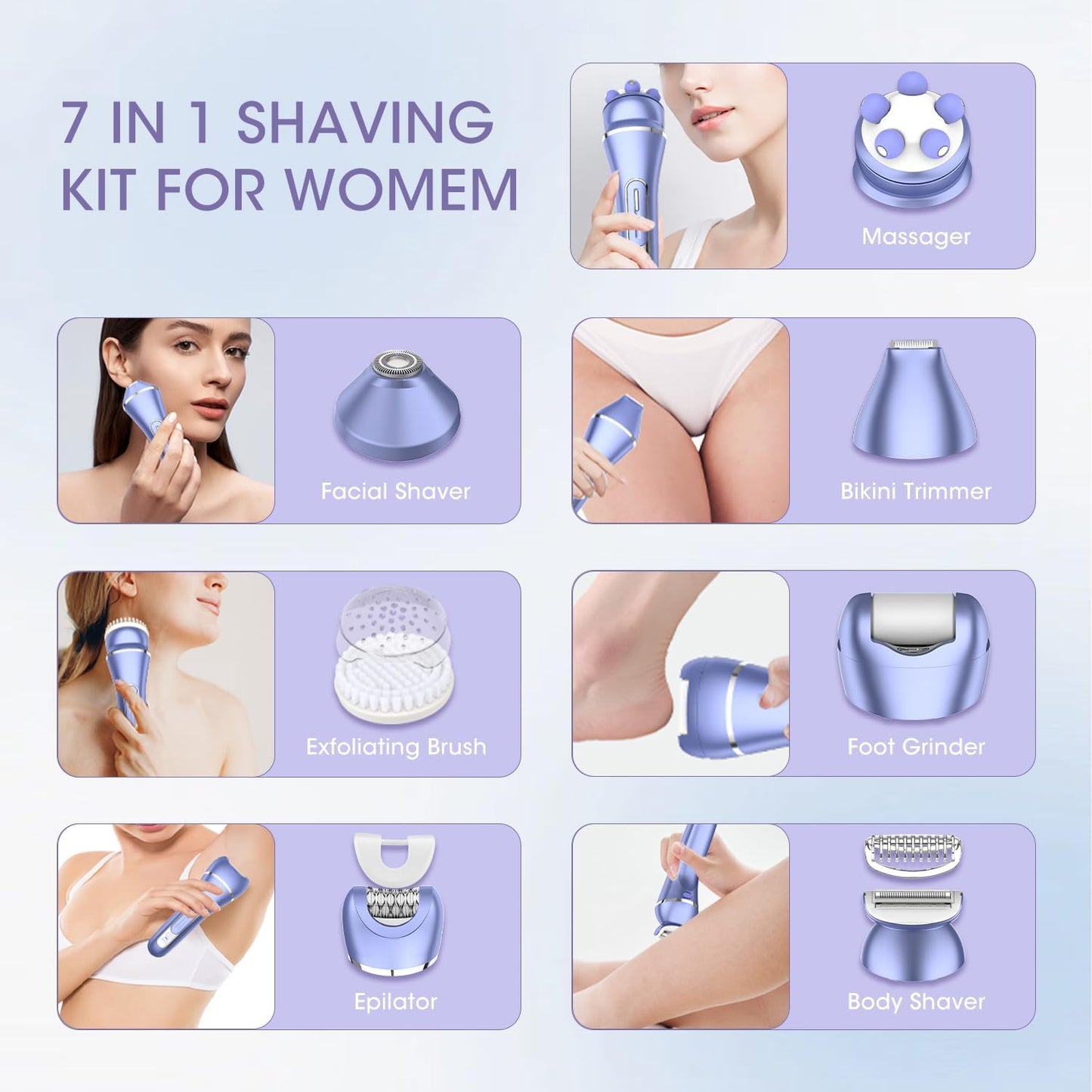 Afeitadoras eléctricas para mujer, kit de depilación 7 en 1 con dep...