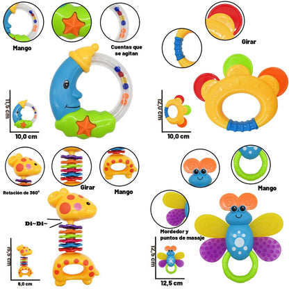 AIVIAI Juguetes para bebés de 0 a 6 meses, juguetes para bebés de 0 a 3 meses, sonajeros para bebés, juego de juguetes con caja de almacenamiento, sonajeros musicales para recién nacidos, juego de regalos con el primer sonajero del bebé (11 piezas)