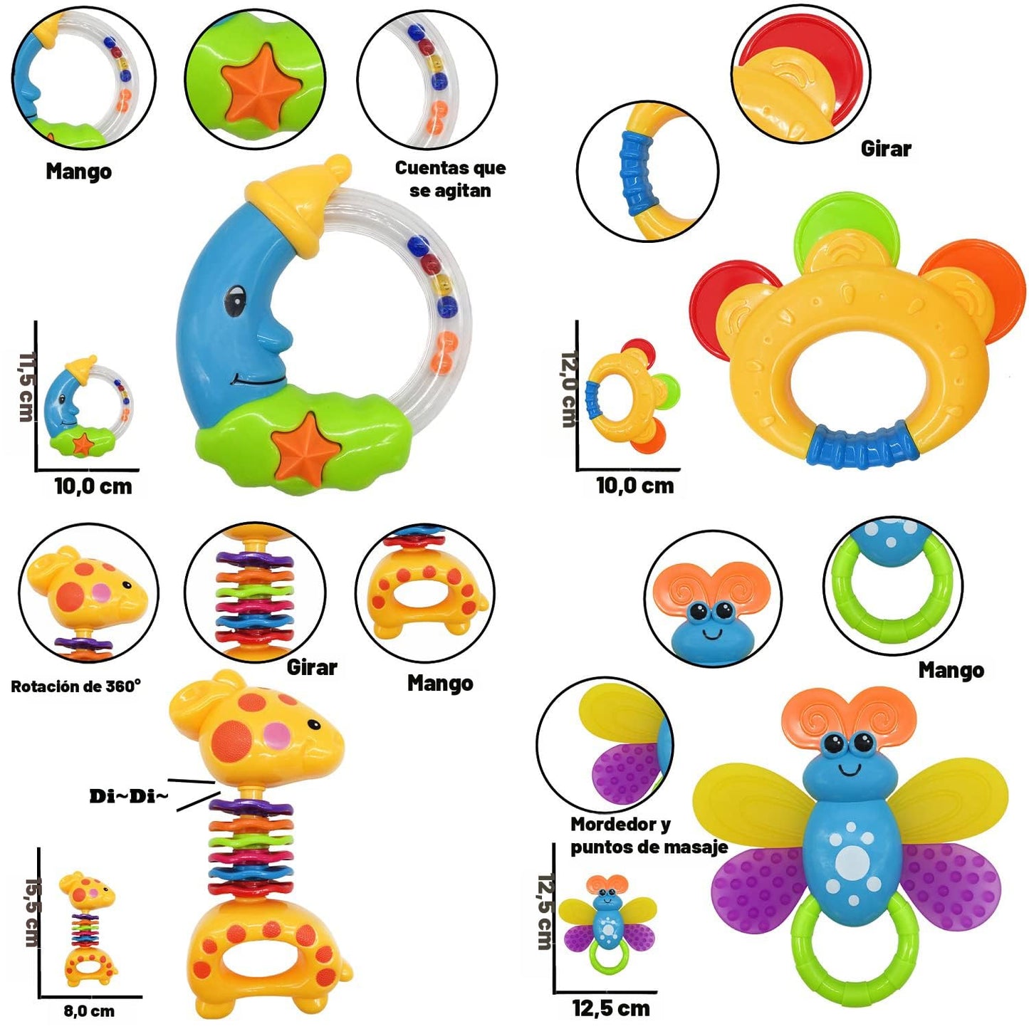 AIVIAI Juguetes para bebés de 0 a 6 meses, juguetes para bebés de 0 a 3 meses, sonajeros para bebés, juego de juguetes con caja de almacenamiento, sonajeros musicales para recién nacidos, juego de regalos con el primer sonajero del bebé (11 piezas)