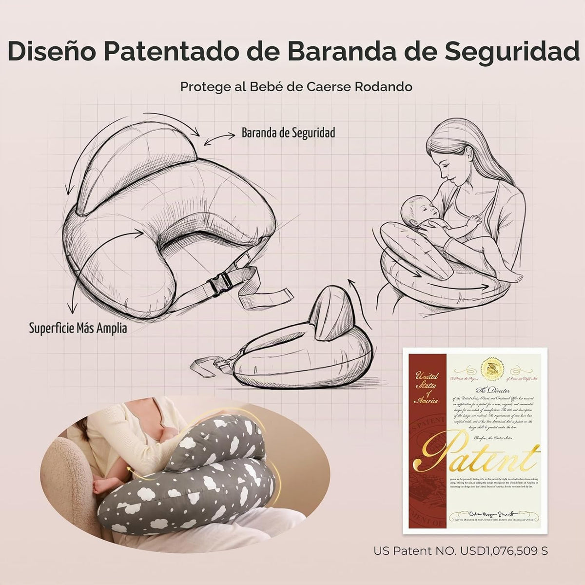 Momcozy - Almohada de lactancia original con valla de seguridad inn...