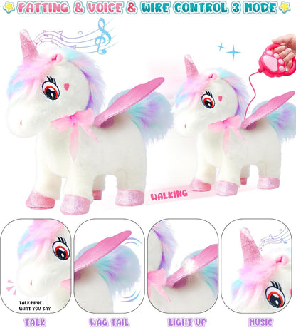 Juguetes de unicornio para niñas de 4 a 6 años, regalos de unicornio, juguete interactivo que camina, habla, canta, peluche de unicornio con control remoto para el cuidado de mascotas