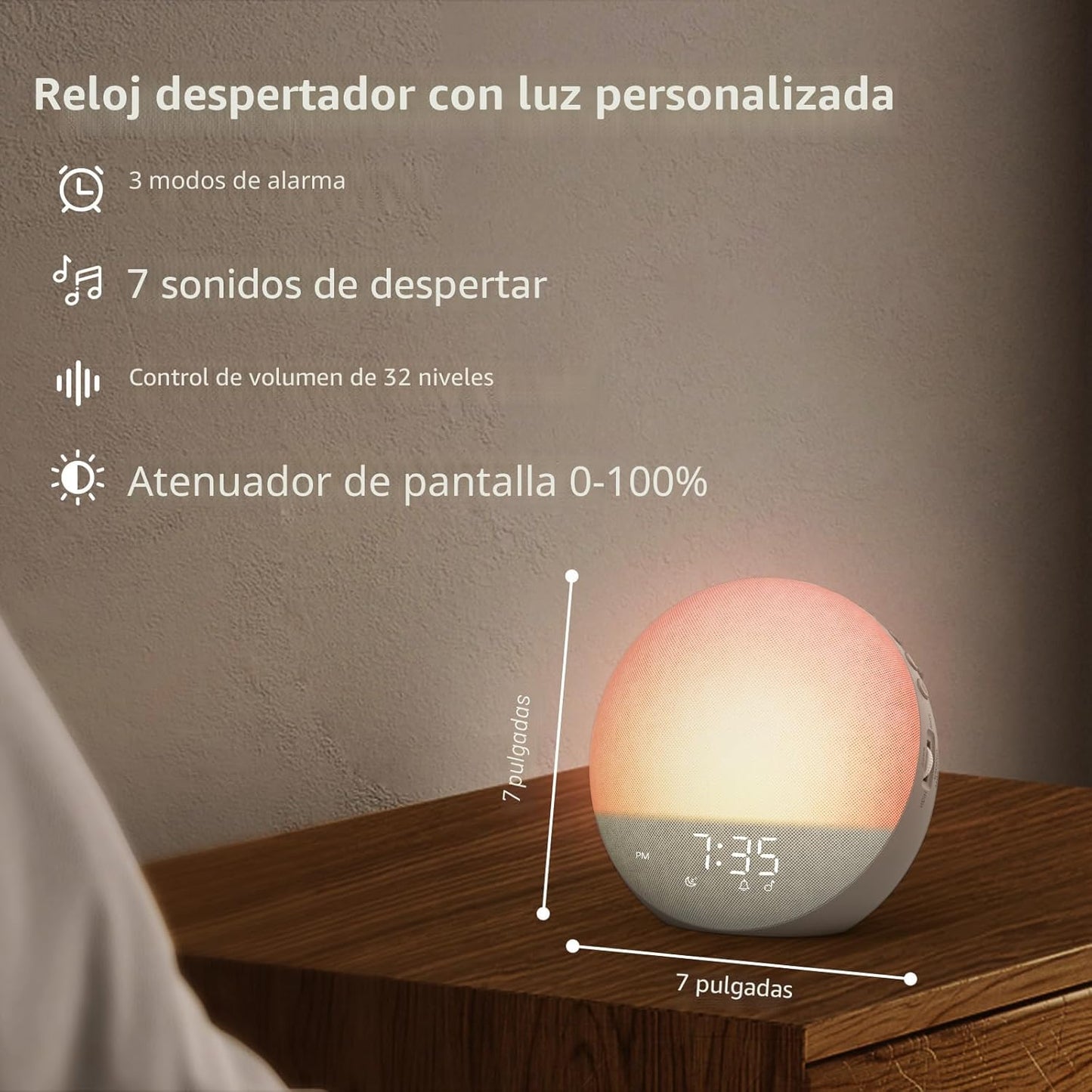 Reloj despertador Sunrise Máquina de ruido blanco: luz natural de d...