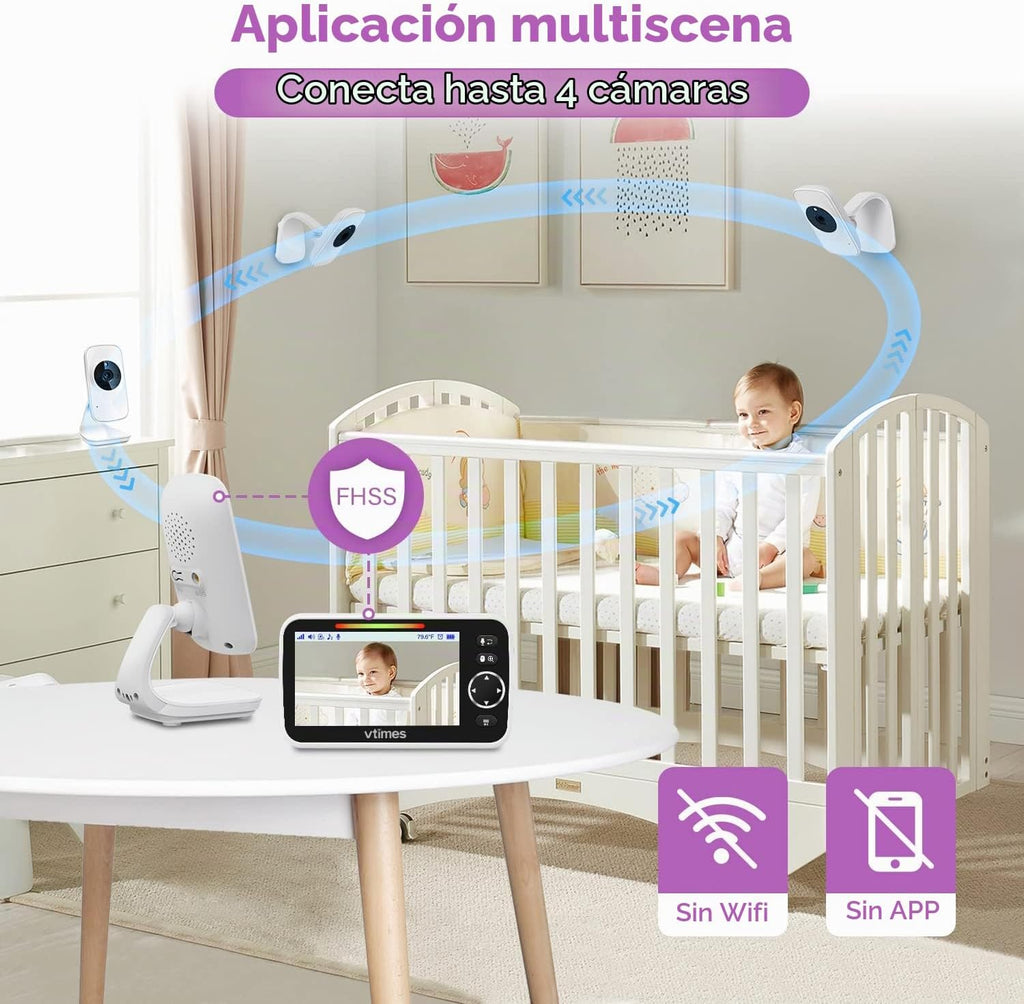 VTimes Monitor de bebé de video con cámara y audio, sin WiFi de 5 p...