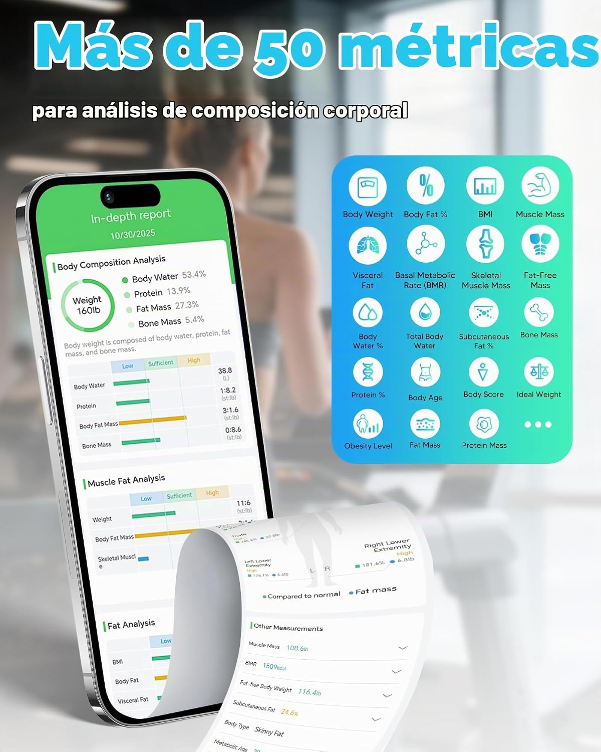 Báscula inteligente arboleaf para peso corporal, BIA de 8 electrodo...