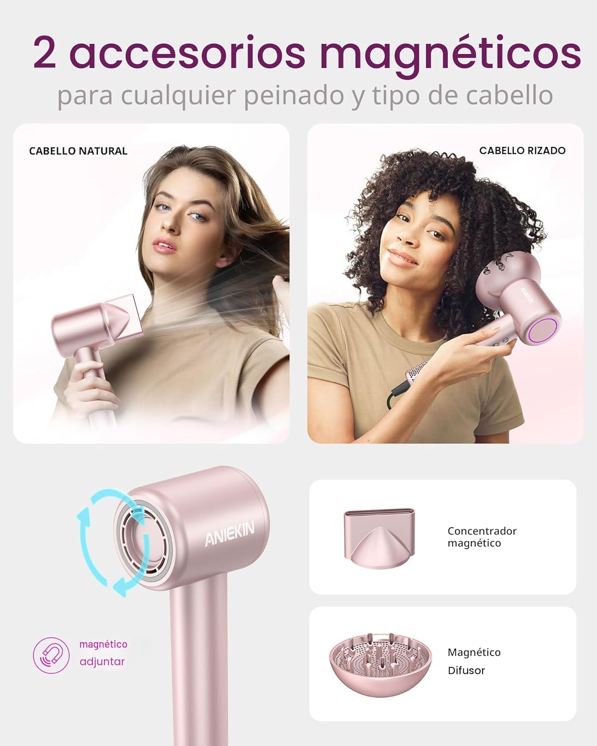 Secador de pelo, Secador de pelo iónico de alta velocidad y bajo ru...