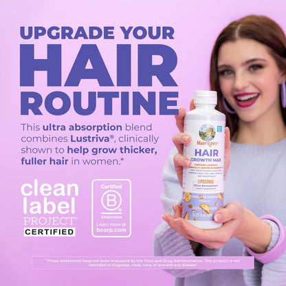 MaryRuth Organics Crecimiento de cabello MAX Liposomal para mujeres | con Lustriva® + Biotina 10000mcg + Aceite de semilla de calabaza | Cabello más grueso | Cuidado del cabello | Arrugas, líneas