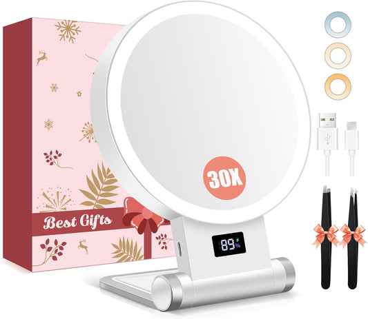 B Beauty Planet Espejo de aumento con luz 30X, 2000 mAh 1X\/30X, es...