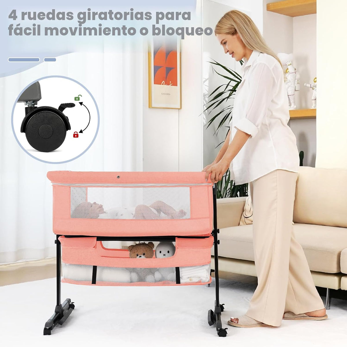 Semphis Moisés 3 en 1, cuna con ruedas, malla transpirable, altura...