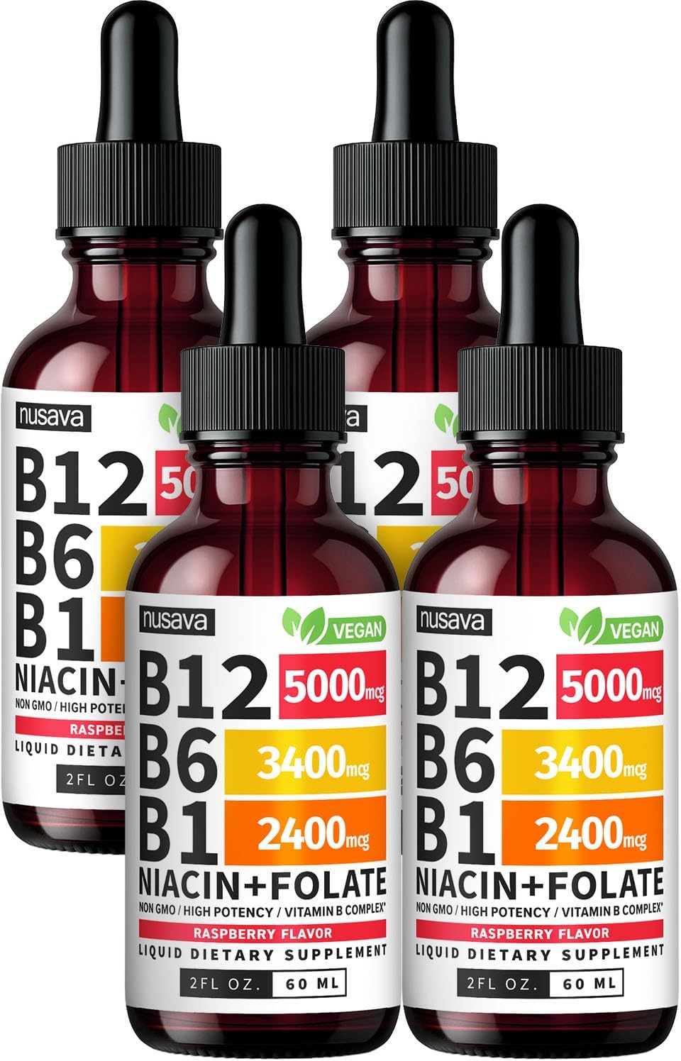 (Paquete de 4) Gotas líquidas de vitamina B12 y B6, complejo de vit...