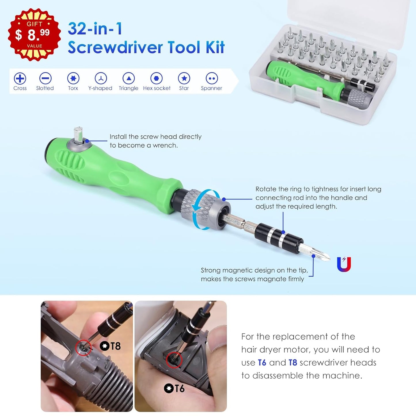 Kit de motor de secador de pelo compatible con reemplazo de motor d...