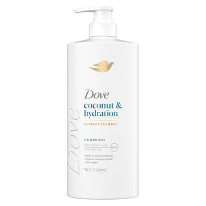 Dove Champú de coco e hidratación para cabello seco con tecnología de cuidado de bio-proteínas y aceite de coco, 28 onzas líquidas