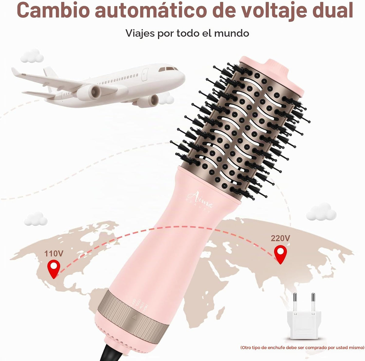 Aima Beauty Pequeño cepillo automático del secador de pelo del volt...