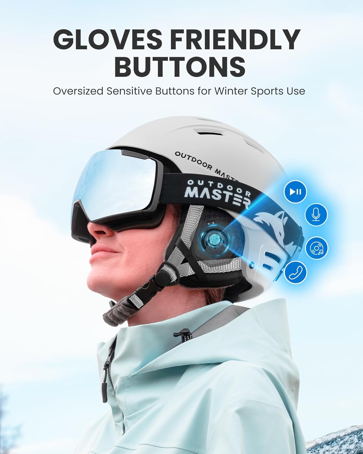 OutdoorMaster Auriculares Actualizados para Casco de Esquí, Bluetooth Inalámbrico Verdadero con Estuche de Carga, Auriculares Drop-in con Chip de Altavoz HD Compatible con Todos los Cascos de