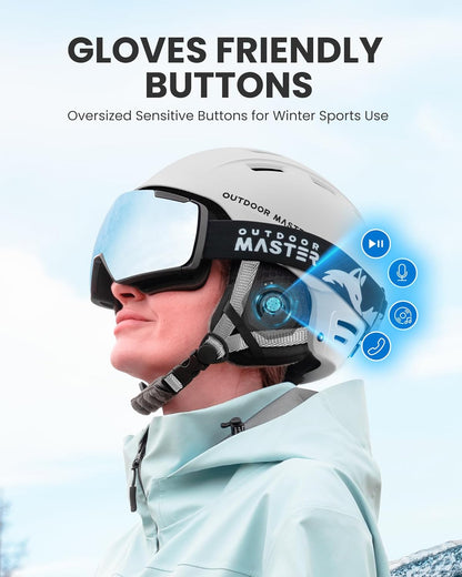 OutdoorMaster Auriculares Actualizados para Casco de Esquí, Bluetooth Inalámbrico Verdadero con Estuche de Carga, Auriculares Drop-in con Chip de Altavoz HD Compatible con Todos los Cascos de