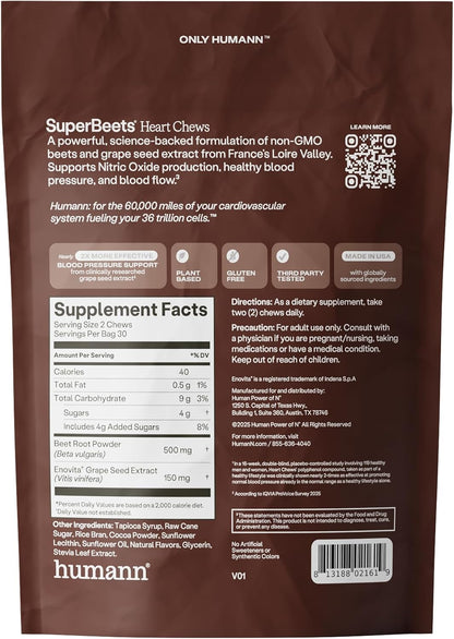 HumanN SuperBeets - Masticables de corazón, soporte de óxido nítric...