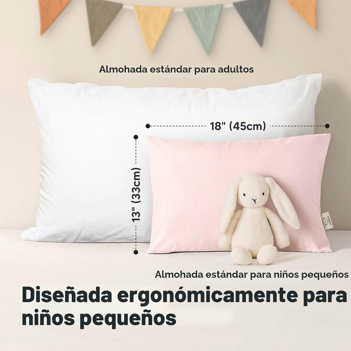 KeaBabies Paquete de 2 almohadas para niños de 2 años a 5,13 x 18 p...