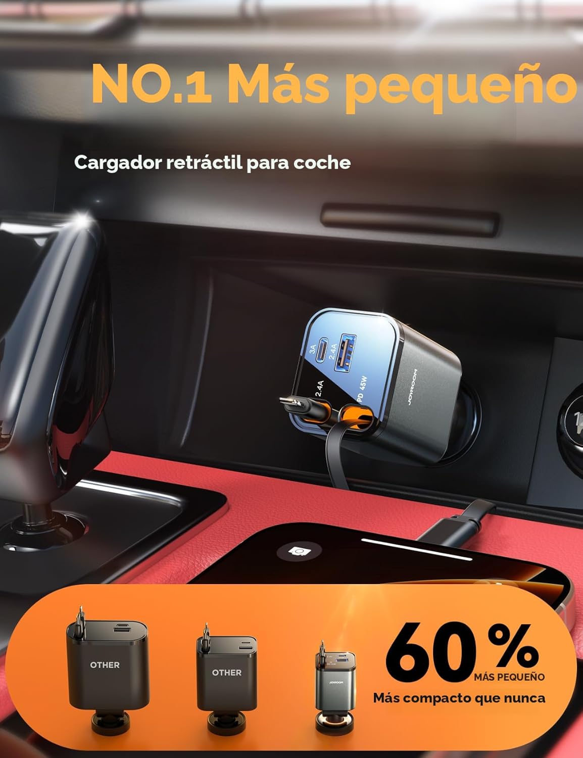 [2026 Ultra-compacto] JOYROOM Cargador retráctil para automóvil de...