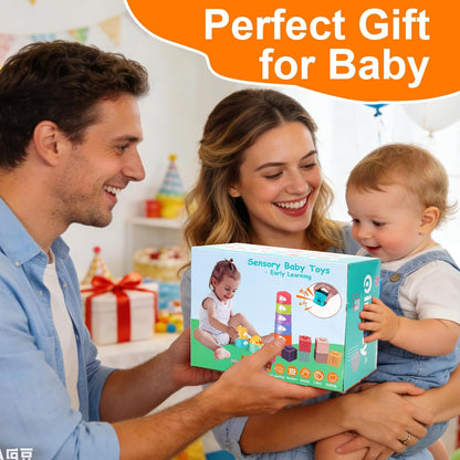 Juguetes Montessori para bebés de 6-12-18 meses, tazas de apilar con cuerda para bebés, bloques clasificadores de forma, juguete de desarrollo sensorial y aprendizaje de 6-9 9-12 meses, regalo de