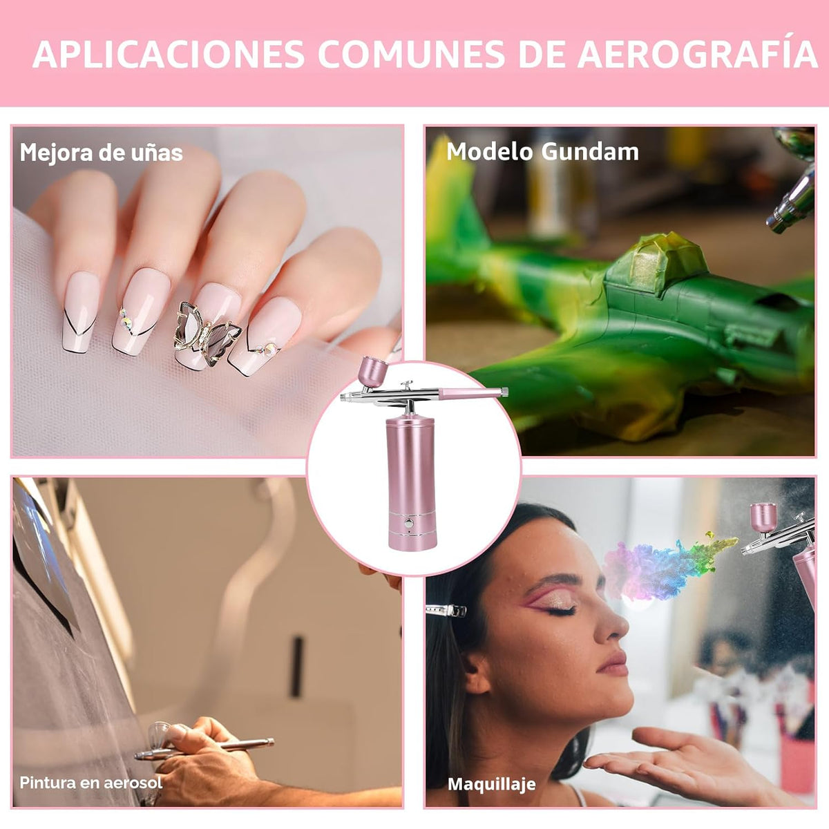Kit de aerógrafo con compresor de aire, dijes de uñas, cepillo de a...