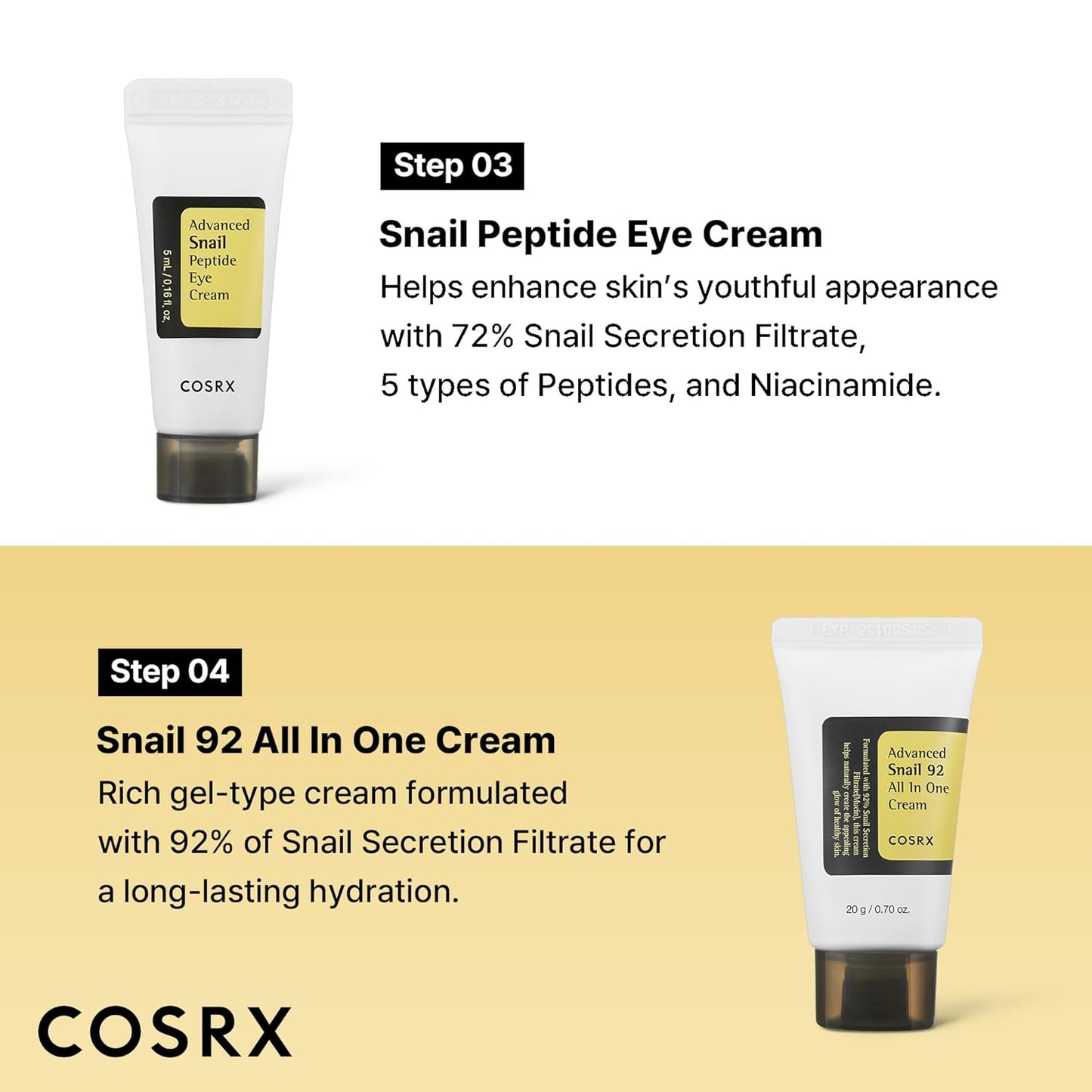 COSRX All About Snail Mucin - Juego de cuidado de la piel coreano, mini artículos esenciales de viaje, juego de regalo de tamaño de viaje con lavado facial de mucina de caracol, suero, crema hidratante y crema para ojos, kit rejuvenecedor