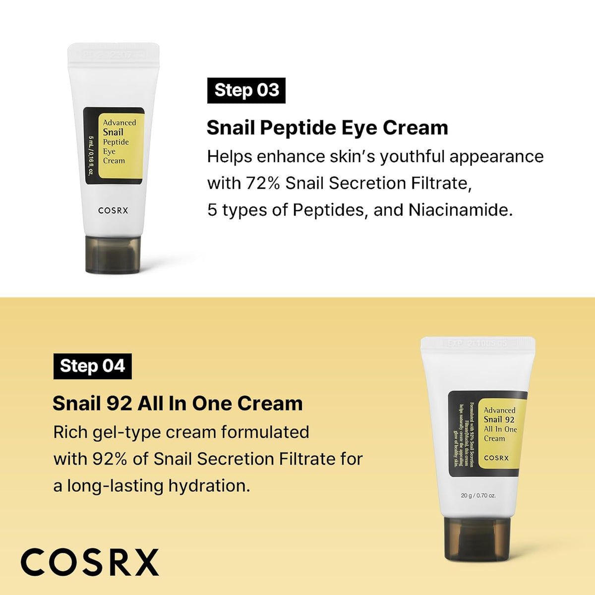 COSRX All About Snail Mucin - Juego de cuidado de la piel coreano, mini artículos esenciales de viaje, juego de regalo de tamaño de viaje con lavado facial de mucina de caracol, suero, crema hidratante y crema para ojos, kit rejuvenecedor