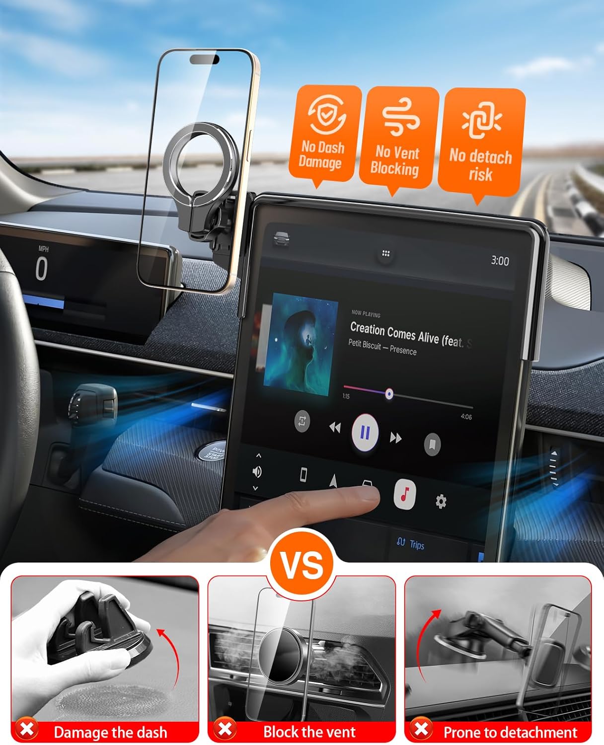 pop-tech Soporte magnético para automóvil compatible con Ford Mustang Mach-E 2021-2025, soporte de teléfono celular con imanes fuertes para MagSafe, accesorios para automóviles, soporte móvil para
