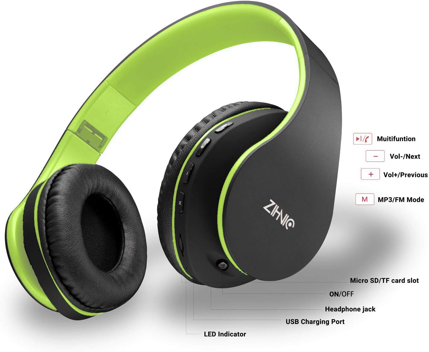 ZIHNIC Auriculares Bluetooth Over-Ear, Auriculares Estéreo Inalámbr...