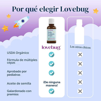 LOVEBUG Gotas probióticas para bebés - Probióticos orgánicos para e...