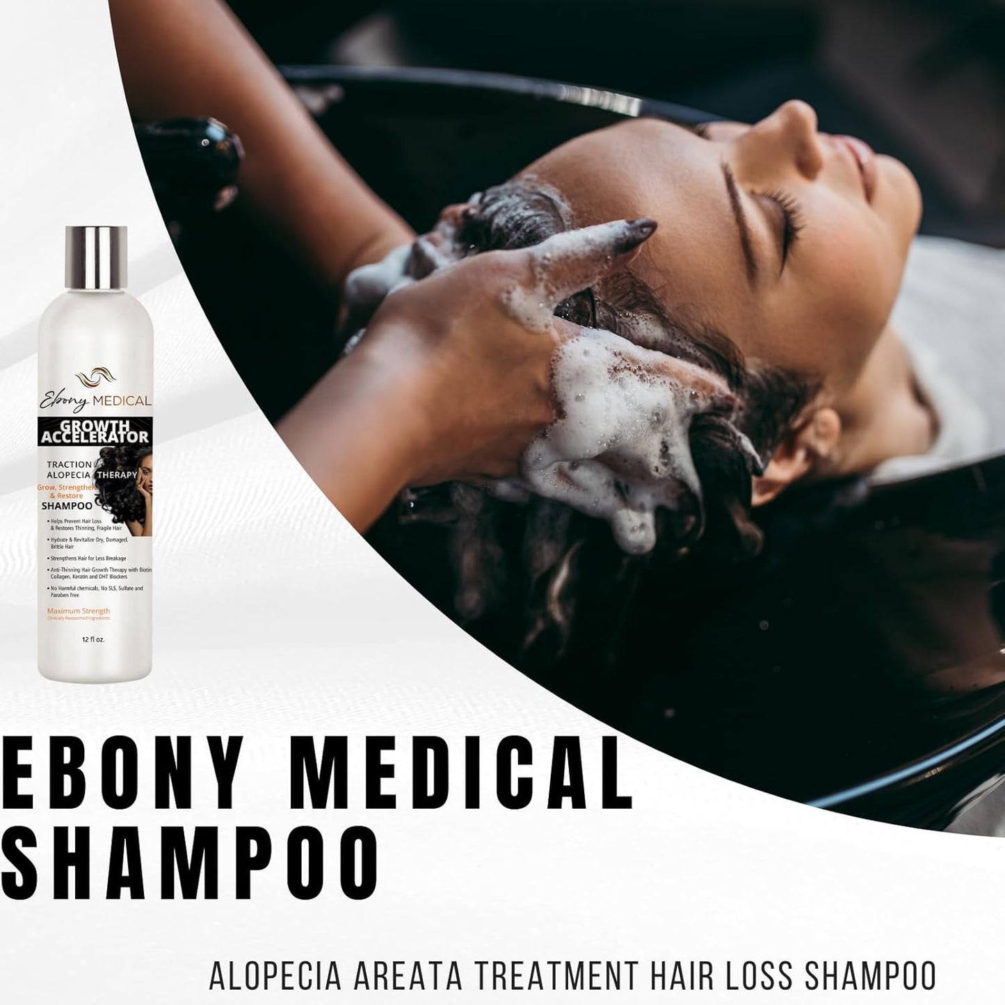 Ebony Medical Hair Support Shampoo - Solución para adelgazar el cabello y cabello parásito - Fortalece las hebras, la salud y el volumen del cuero cabelludo - Natural, vegano, sin sulfato - 12 onzas líquidas