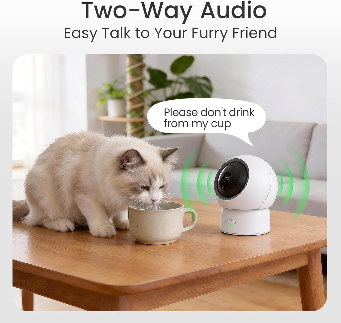 youkey Cámara interior HD de 2.5 K para mascotas, chat de audio bid...