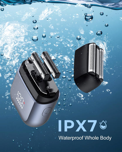 Afeitadoras de papel de aluminio para hombres, mini maquinillas de afeitar eléctricas para afeitado cercano con 3 cabezales de hoja flotantes de alta velocidad, USB C rápida recargable, IPX7, impermeable, húmedo, seco, viajes, pantalla bloqueada/LED