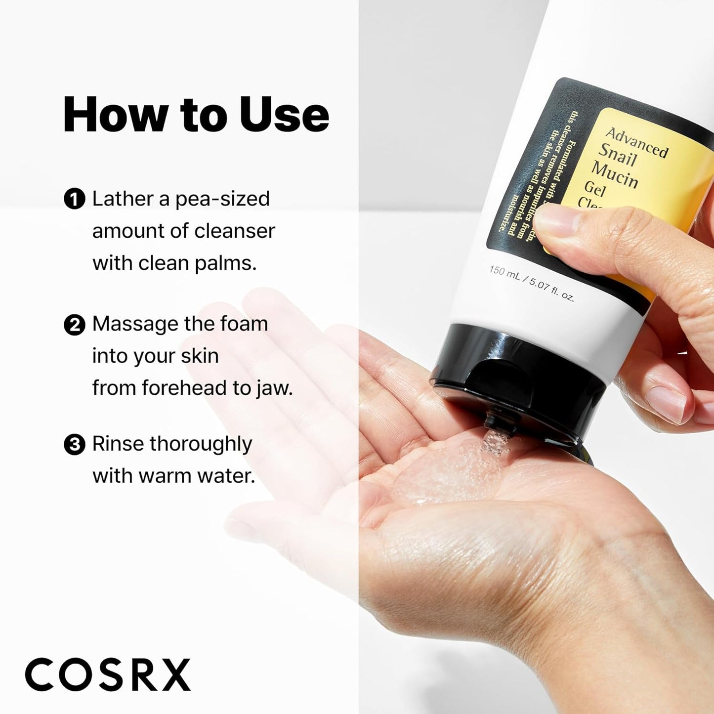 COSRX Advanced Snail Mucin Gel Cleanser, 5.07 fl oz / 5.1 fl oz, rico gel de limpieza profunda diaria para piel seca y sensible, cuidado de la piel coreano, no probado en animales, sin parabenos