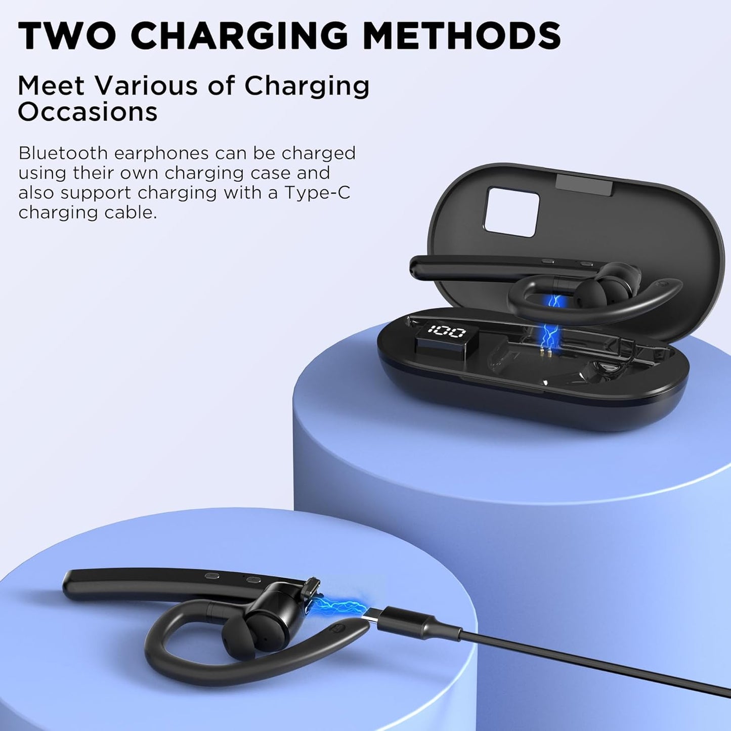 Auriculares Bluetooth V5.3, auricular Bluetooth inalámbrico con funda de carga de 600 mAh, tiempo de reproducción de 110 horas, auriculares manos libres para teléfono celular y computadora con micrófono integrado para trabajo, camionero, oficina