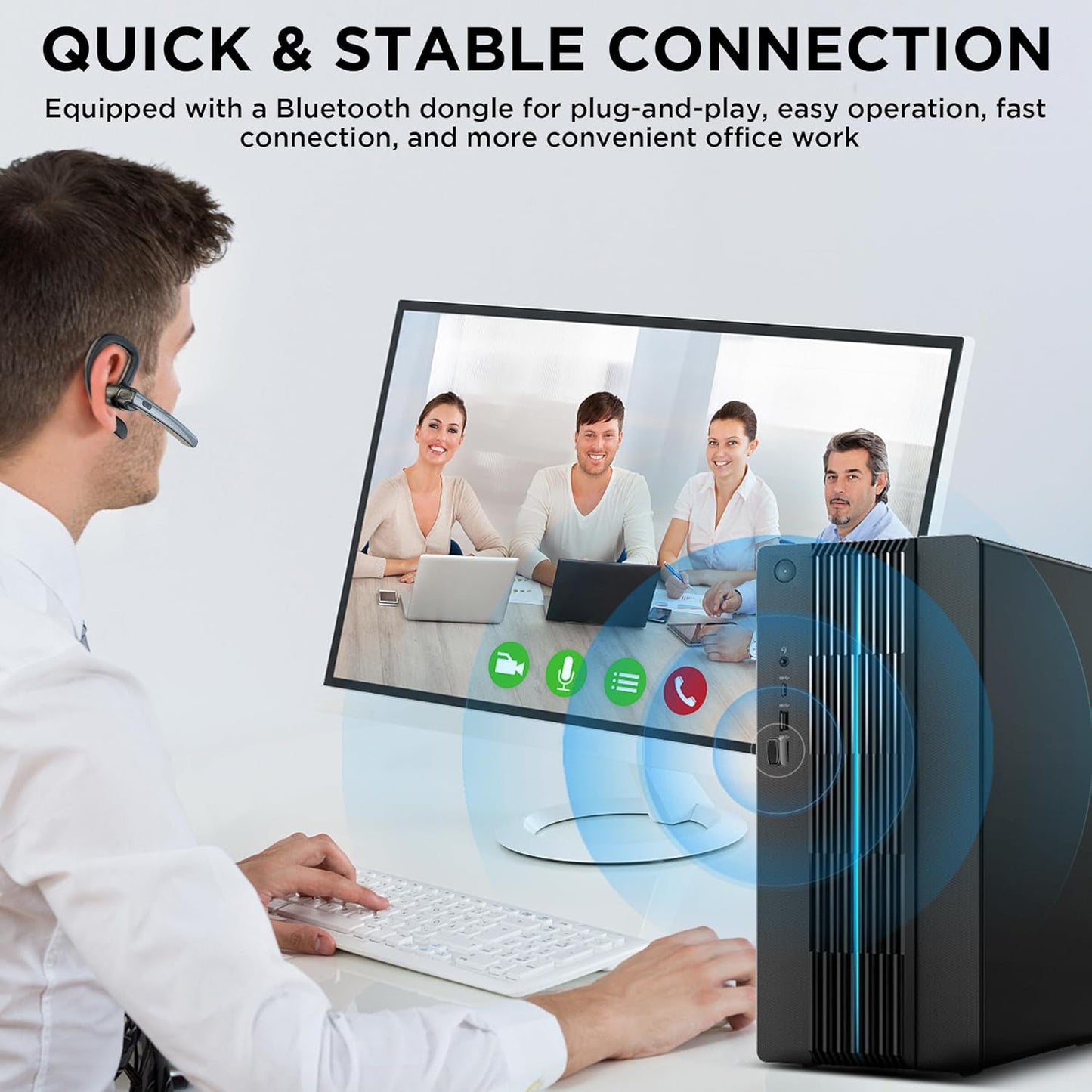 Auriculares Bluetooth V5.3, auricular Bluetooth inalámbrico con funda de carga de 600 mAh, tiempo de reproducción de 110 horas, auriculares manos libres para teléfono celular y computadora con micrófono integrado para trabajo, camionero, oficina