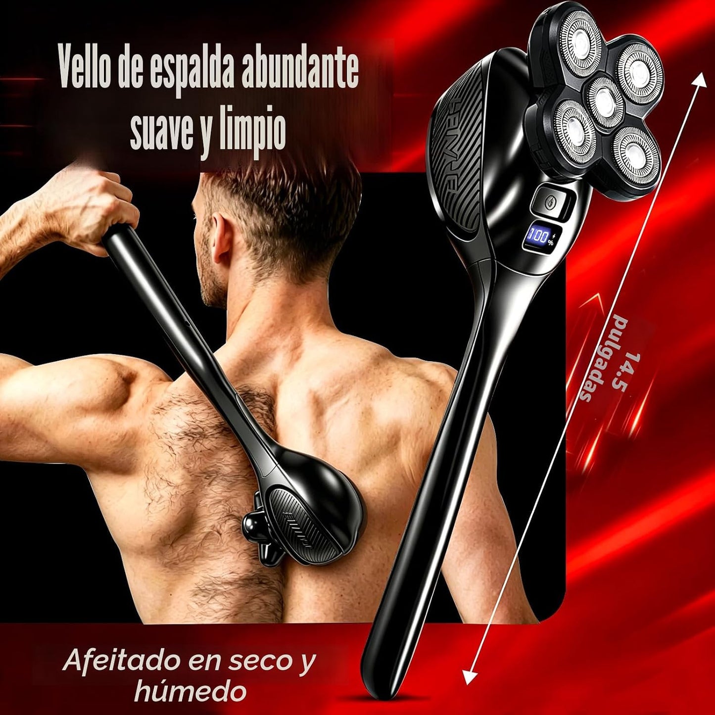 Afeitadora de espalda para hombres, afeitadora eléctrica recargable...