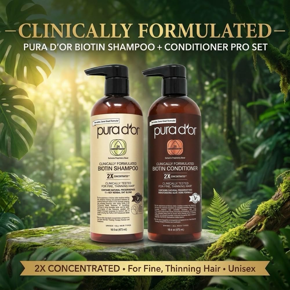 PURA D'OR Juego de champú y acondicionador de biotina clínicame...