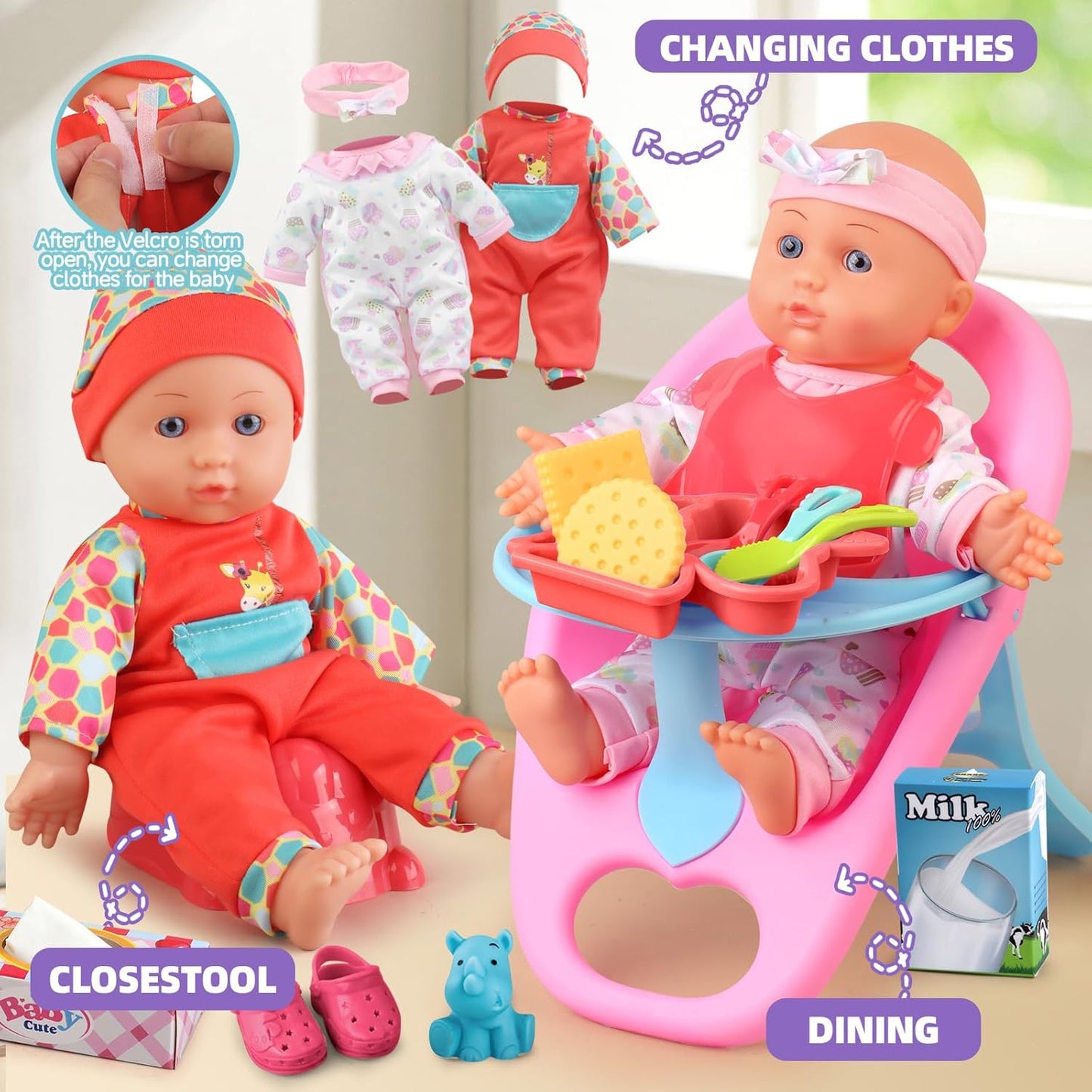 Juego de Cochecito de Muñeca Bebé, Juguetes para Niñas Pequeñas de...