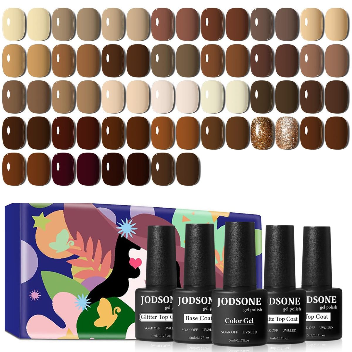 JODSONE Kit de Esmalte de Uñas en Gel de 60 Piezas con Luz UV, Capa...