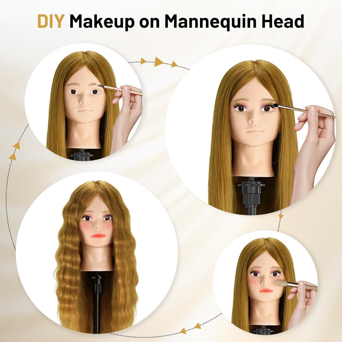 Cabeza de maniquí de 23 pulgadas, cabeza de maniquí de cabello 90%...