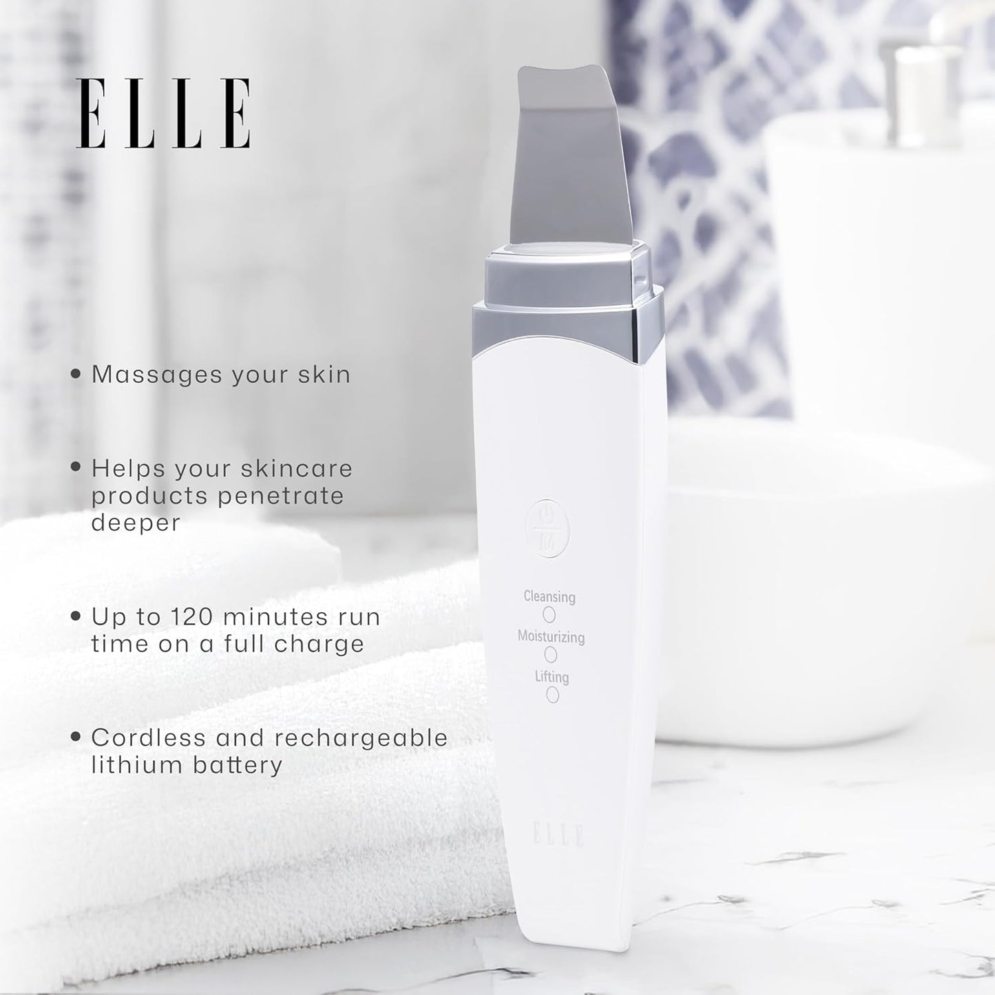 Elle - Espátula exfoliante ultrasónica para la piel, limpieza profu...