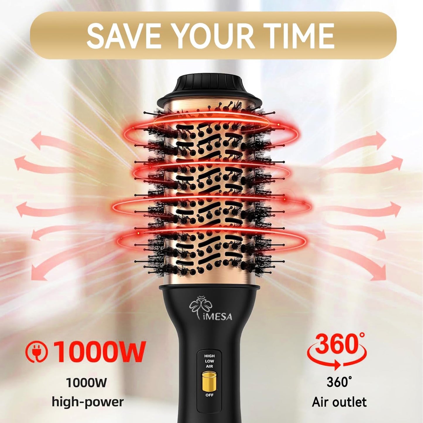 Secador de pelo 4 en 1, cepillo secador de pelo, cepillo de aire caliente de 1000 W, secador de pelo voluminizador de un solo paso y estilizador, temperatura de 3 velocidades, moldeador de aire