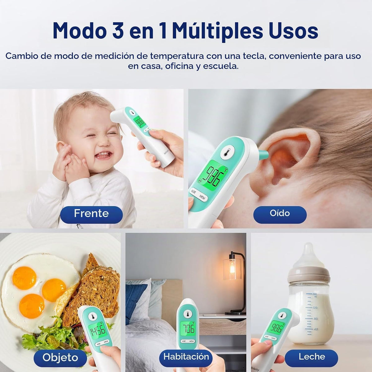Hellobaby Termómetro para bebé 3 en 1, oreja y frente con alerta aj...