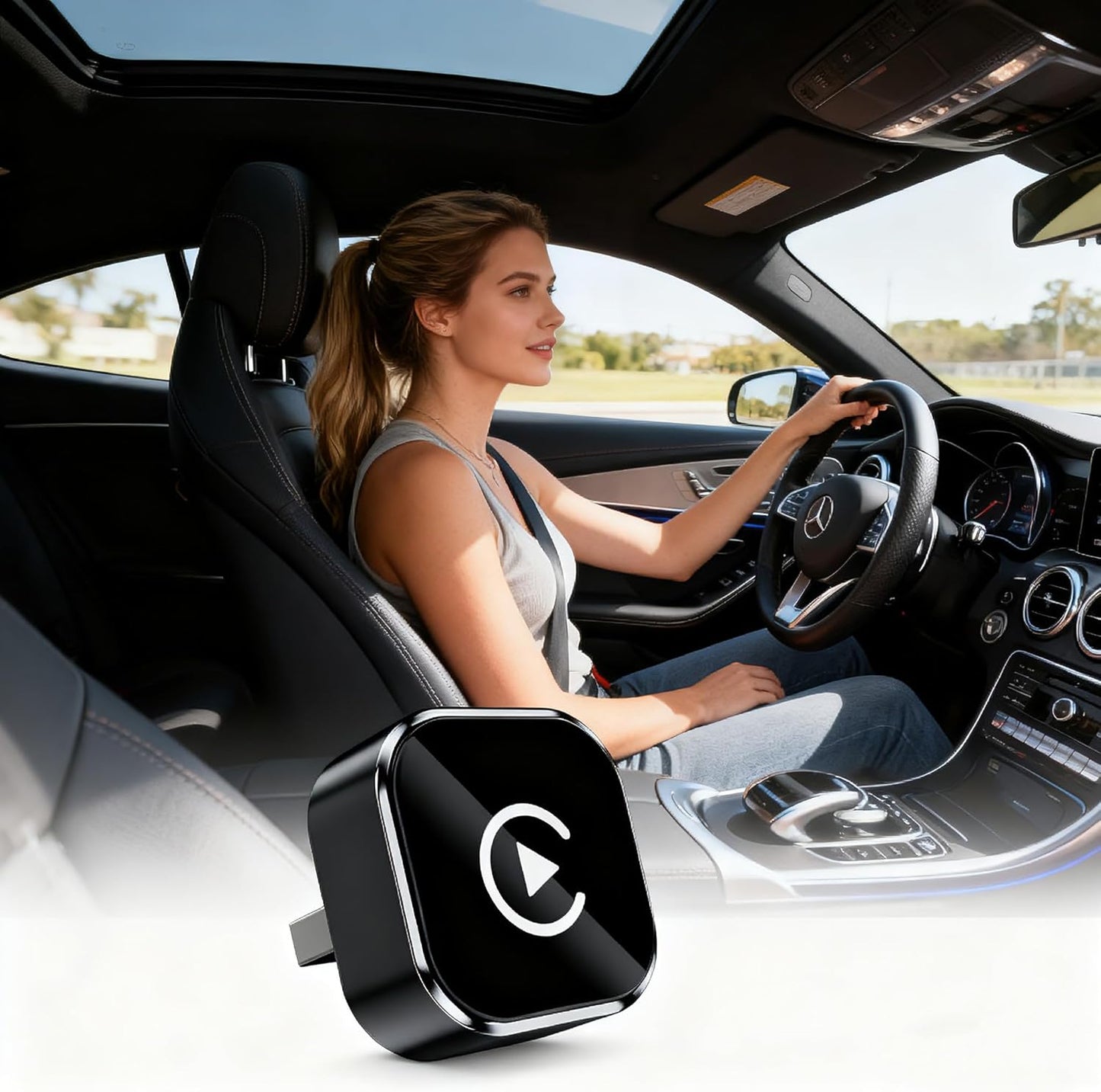 CYBERDRIVE Mini adaptador inalámbrico CarPlay actualizado con cable a inalámbrico para CarPlay y Android Auto Plug and Play Rápido Auto-Reconexión Control estable Cero Retardo Car Play para iPhone iOS