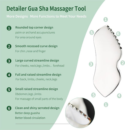 LeMeeOly 2 piezas de herramientas faciales Gua Sha de acero inoxida...
