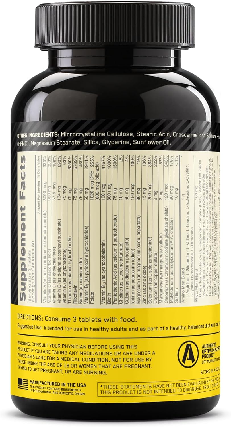 Optimum Nutrition Opti-Men - Multivitamínico diario para hombres, s...