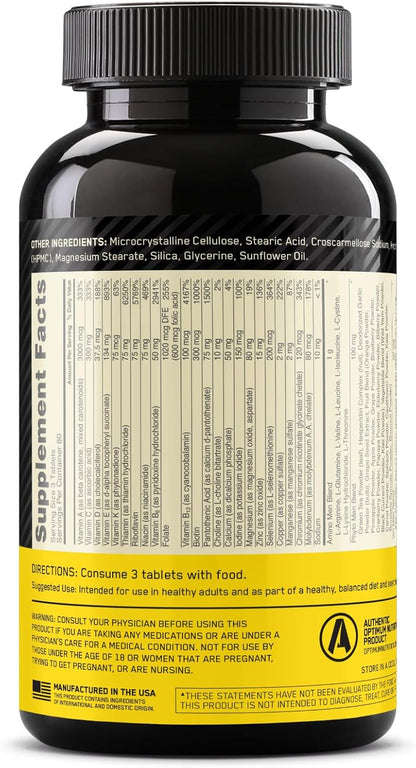 Optimum Nutrition Opti-Men - Multivitamínico diario para hombres, s...