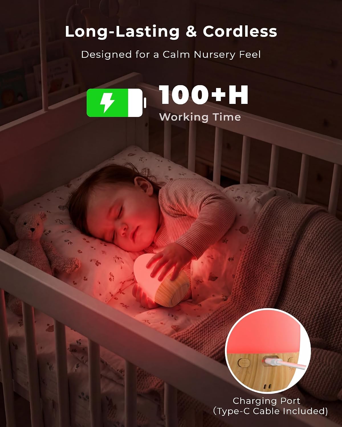 FULNIX Luz nocturna para guardería del bebé, luz táctil recargable...