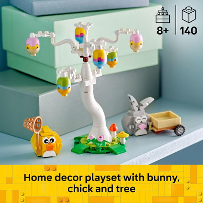 LEGO Juguete de construcción de caza de huevos de conejo de Pascua y pollito para niñas y niños, juego de simulación de primavera para niños a partir de 8 años, relleno de canasta o idea de regalo