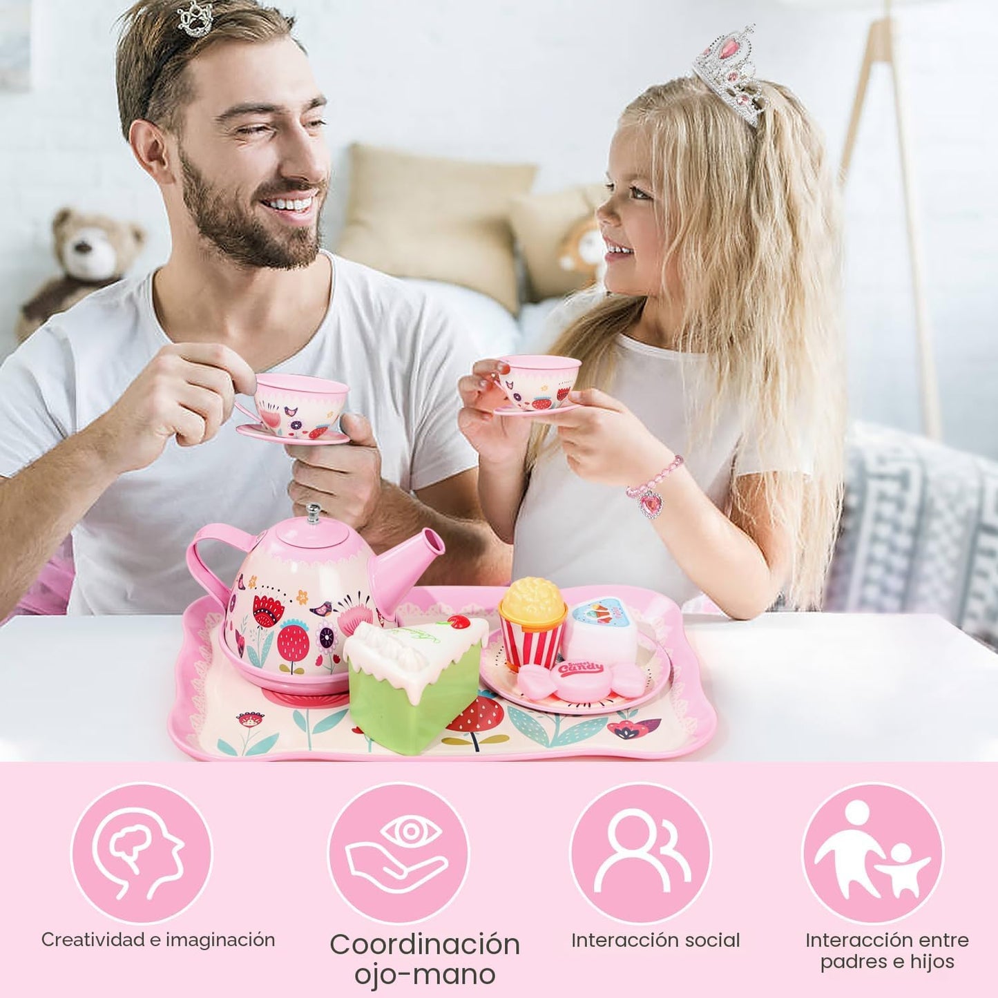 Juego de fiesta del té para niñas pequeñas, 49 juguetes de princesa...