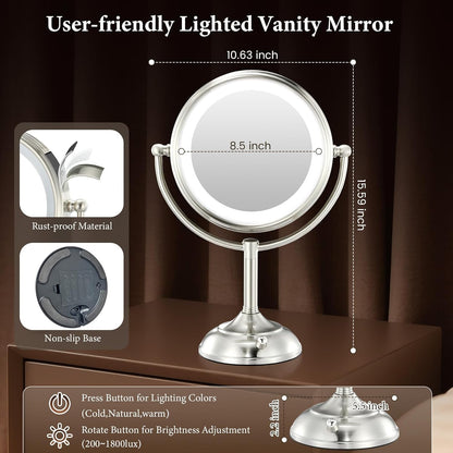 Espejo de maquillaje profesional grande de 8.5 pulgadas con luces m...